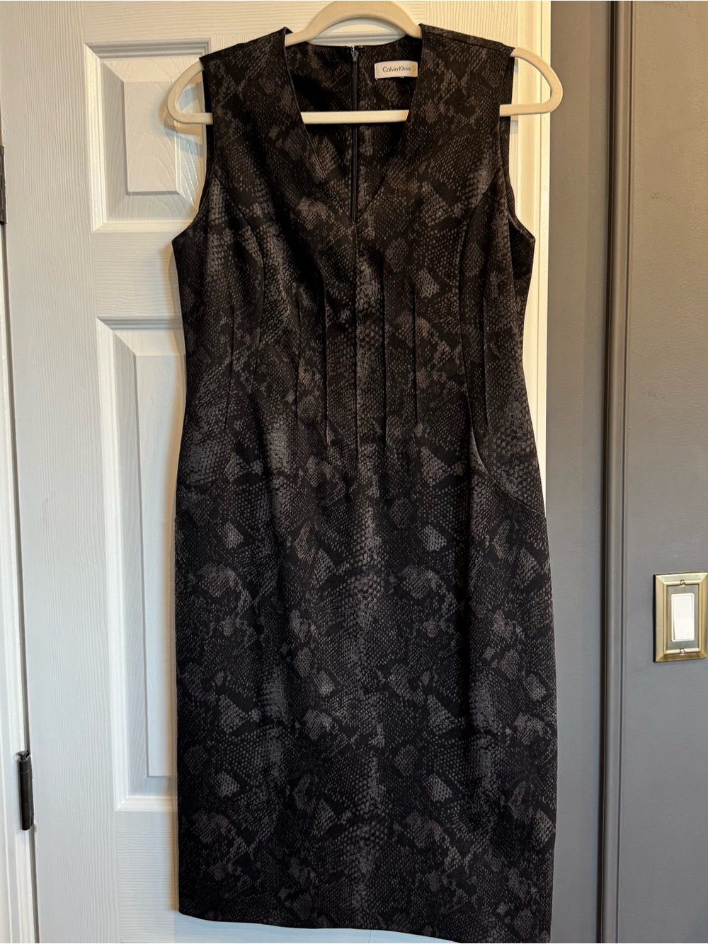 Calvin Klein Black Snake-Print Midi Sheath Dress